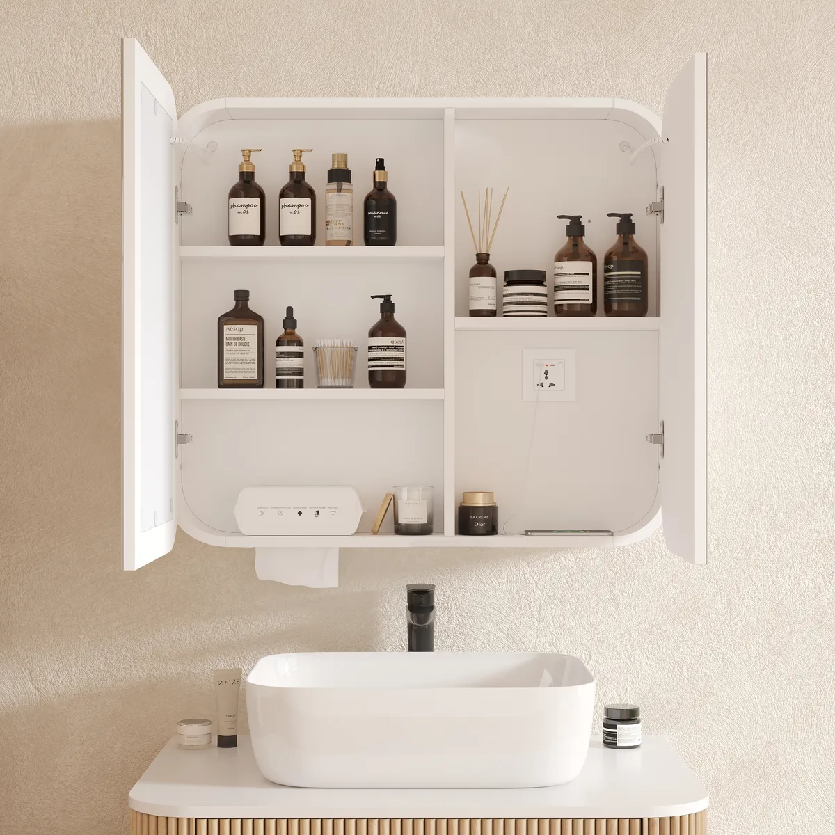 31" LED Bathroom Mirror Cabinet with Defogger, 3-Color Light, Tissue Slot — image 3