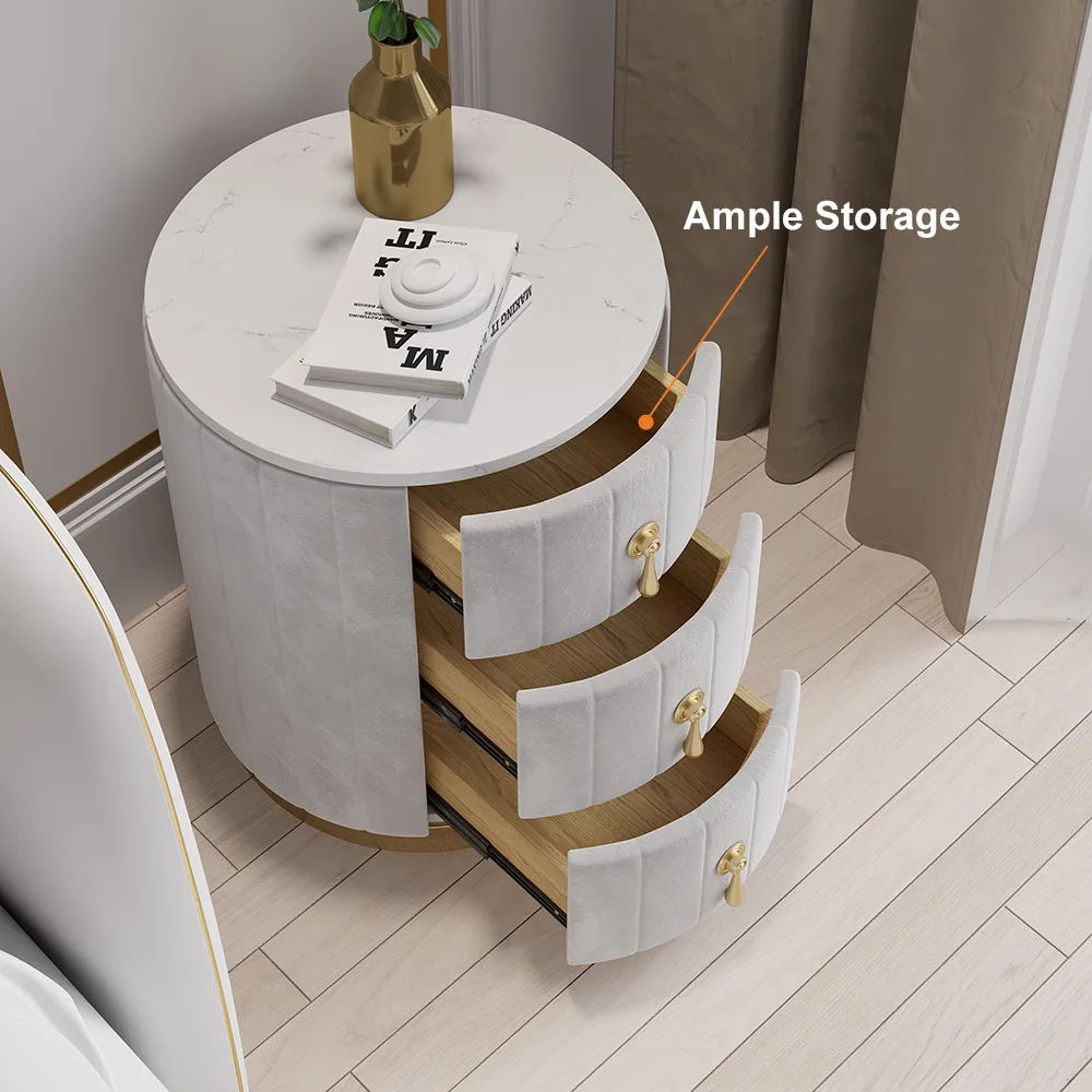 Modern Nightstand Gray Round Nightstand with 3 Drawers Nightstand with Storage — image 14