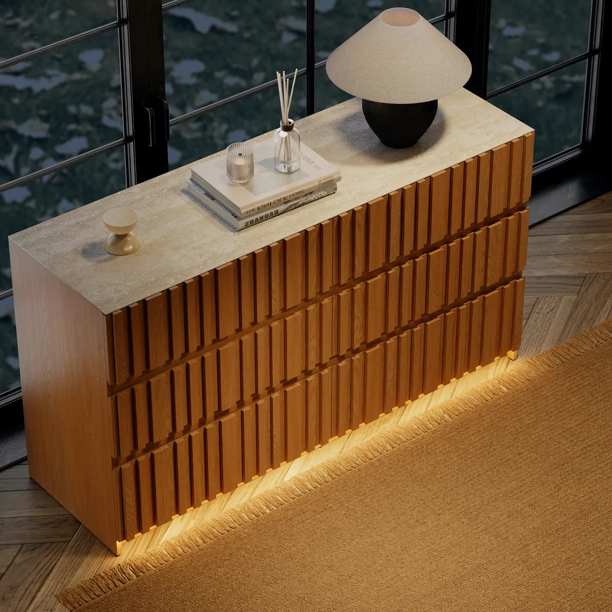 Aura 59" Walnut Sintered Stone 6-Drawer Dresser with Lighting — image 3