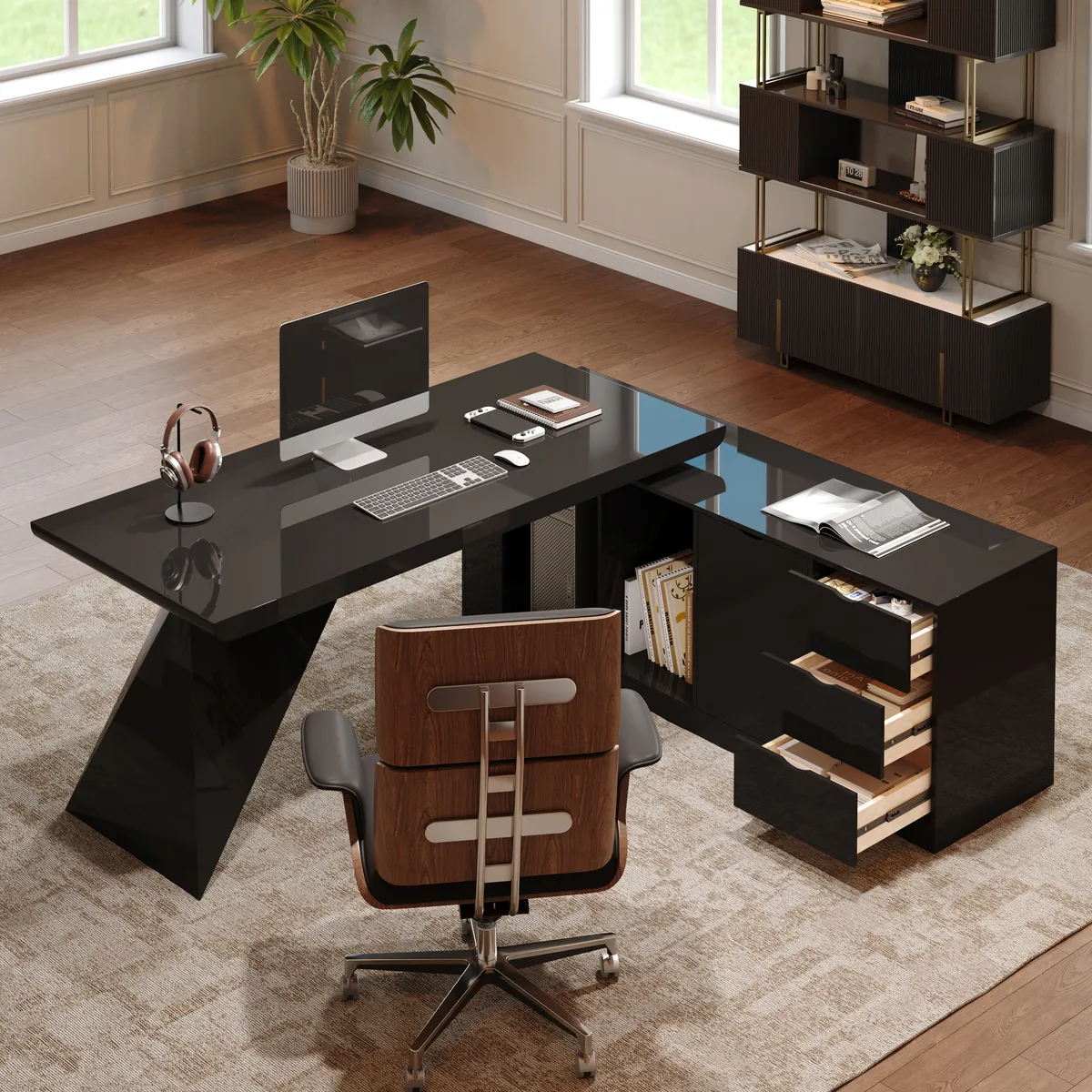 Modern 71" L-Shaped Whitewash Executive Desk with Storage, Left Hand — image 15