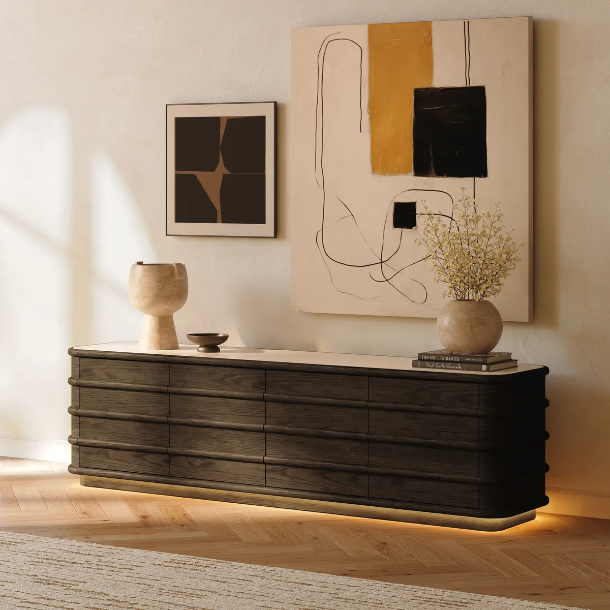 80" Ash Wood TV Stand with Sintered Stone Top — image 23