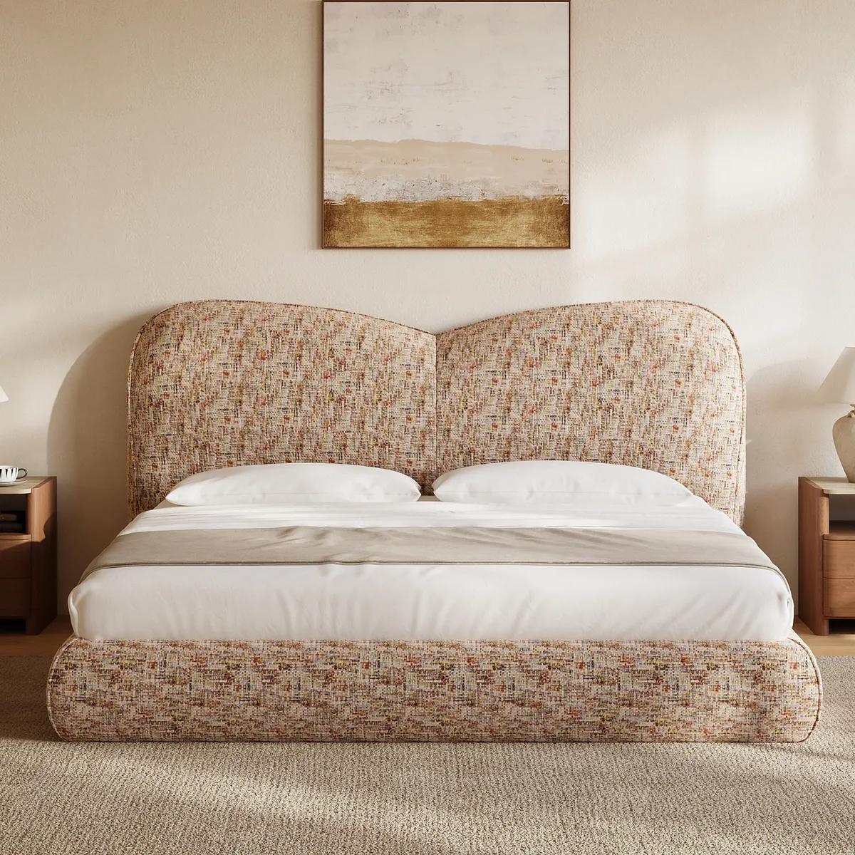 Modern King Size Chenille Upholstered Bed — image 22