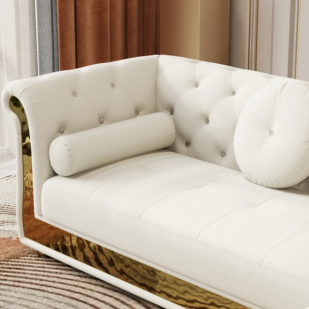 Dodiy Modern L-Shaped White Tufted Corner Sectional Sofa 6-Seater with Ottoman & Pillows — image 9