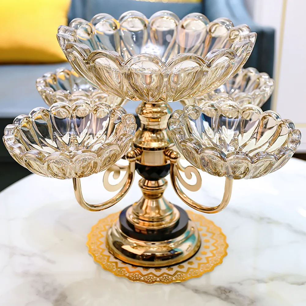 Rotating Glass Fruit Bowl – Multi-Tiered Storage with Gold Base — image 5