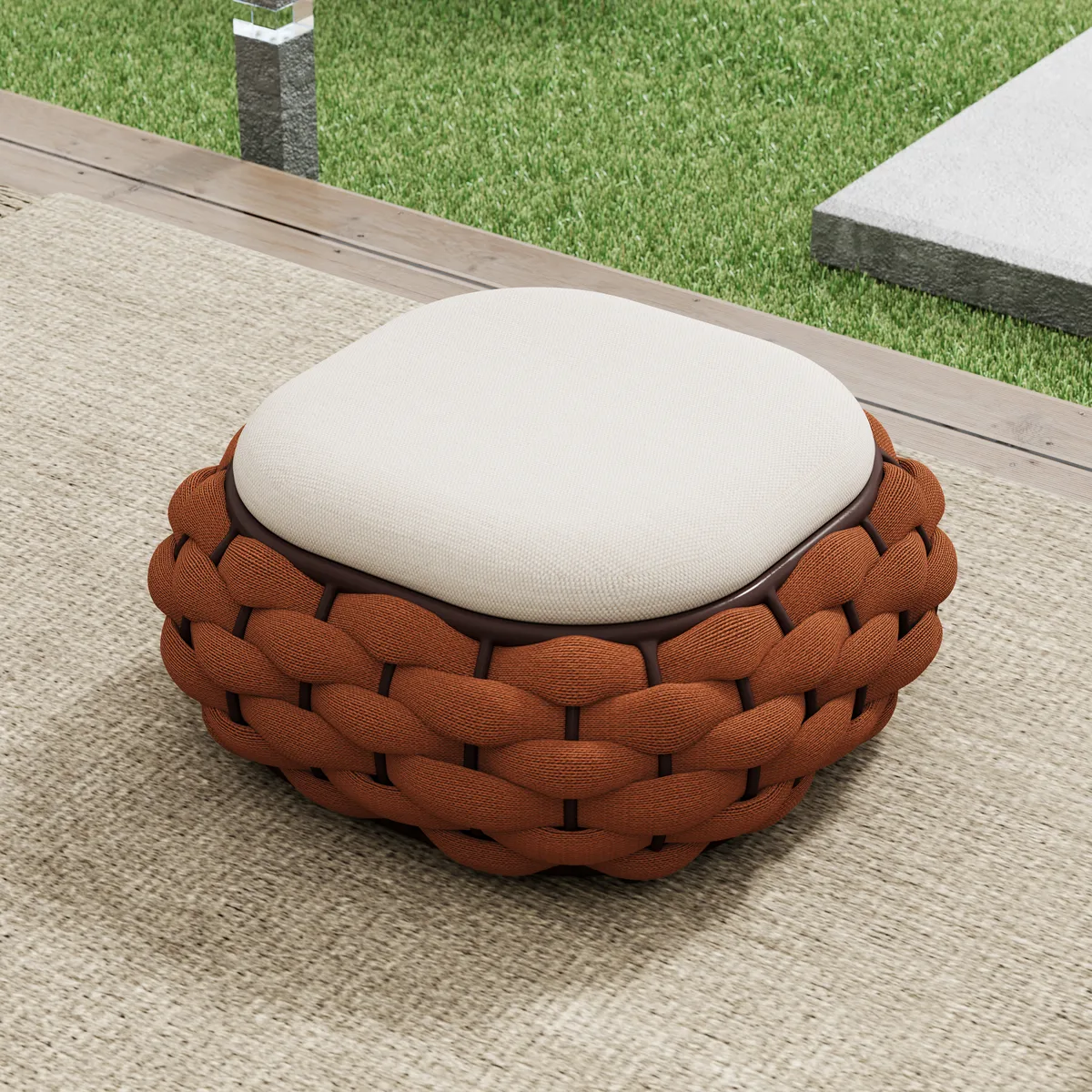 Cocaro Outdoor Storage Ottoman with Woven Rope in Light — image 22