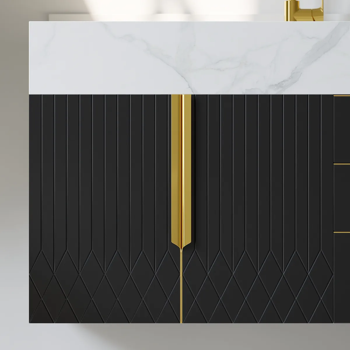 59" Wall Mounted Bathroom Vanity Faux Marble Top with Double Sink — image 9