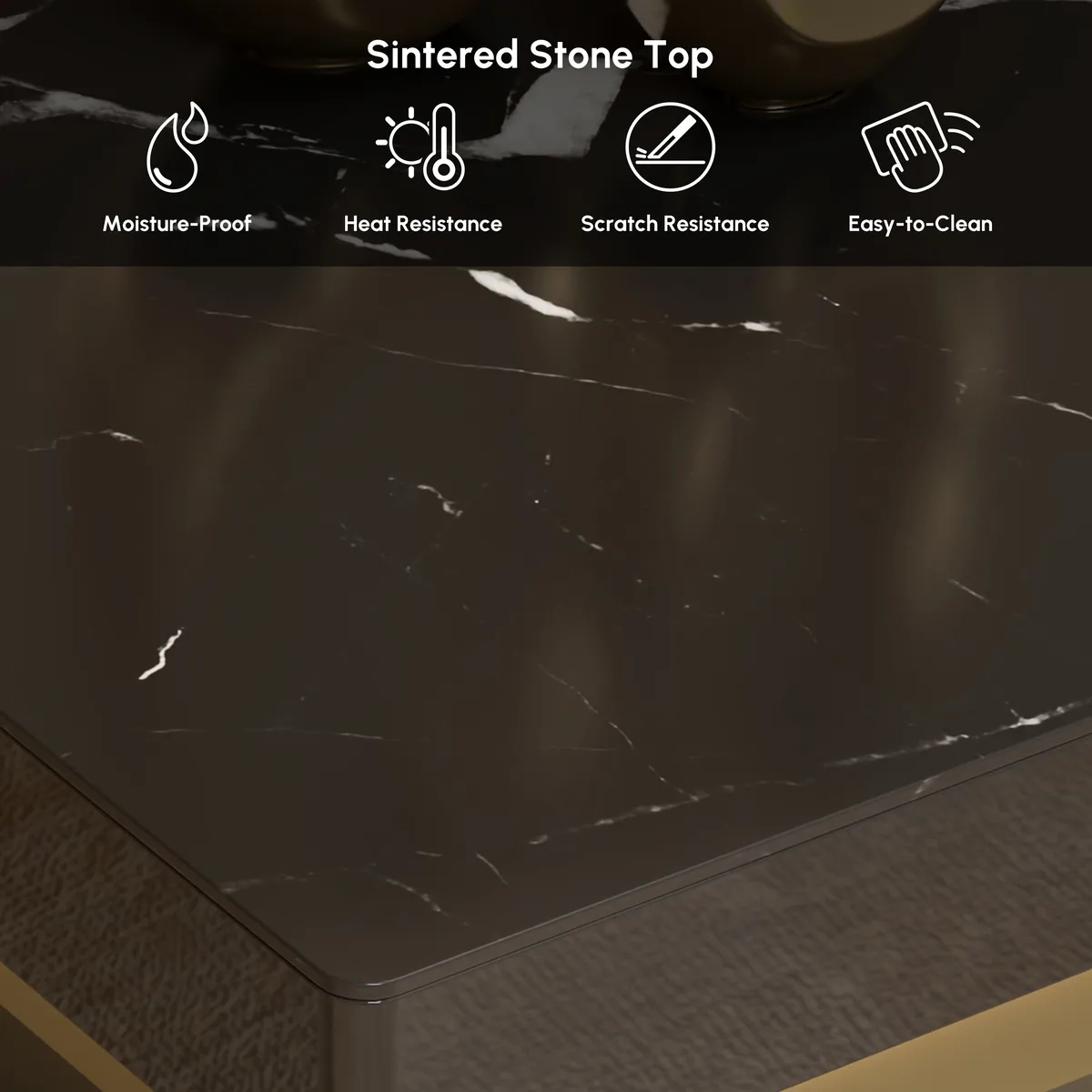 Trimied 43" Modern Black Square Storage Coffee Table Stone Top & 4 Wood Drawers — image 5