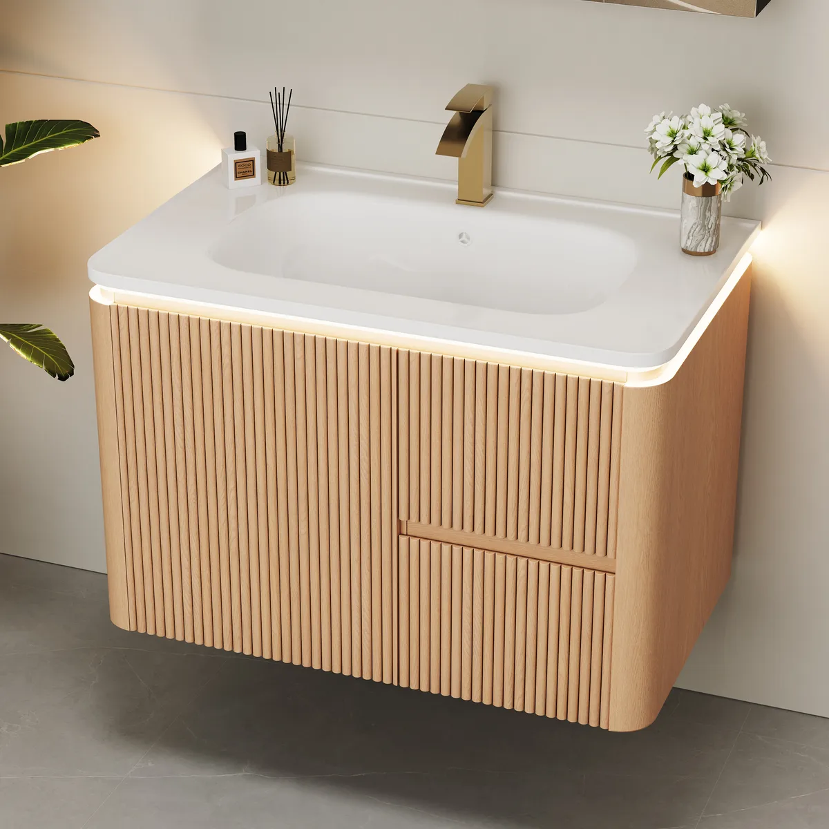 Modern 31.5" Floating Bathroom Vanity with Sink, Soft LED, Ample Storage — image 3