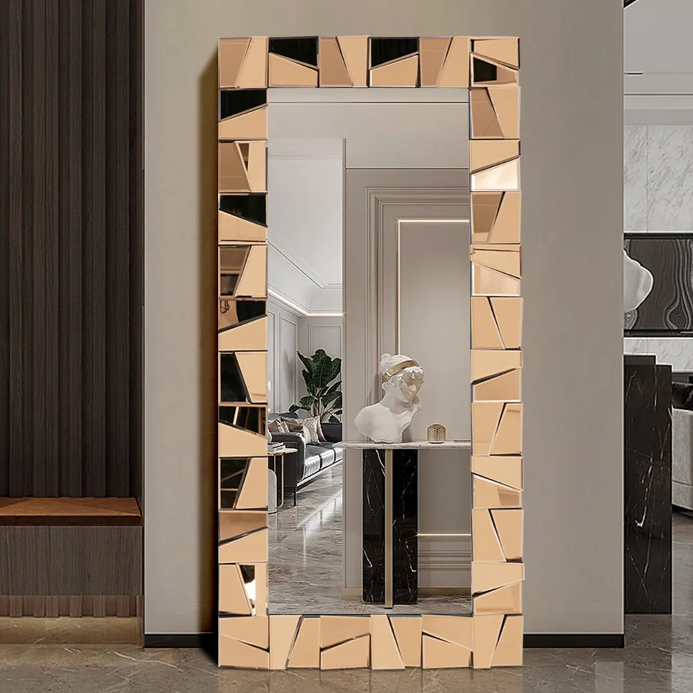 31.5" x 63" Oversized Rectangle Full Length Floor Mirror 3D Silver Glass Frame