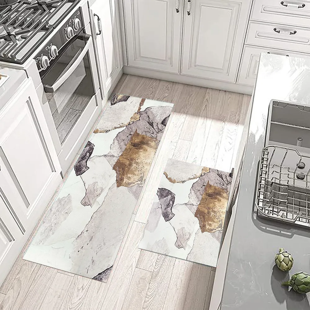 2 Piece Abstract Gold Non-Slip Abstract Kitchen Runner Mat Set Modern Kitchen Rug — image 8