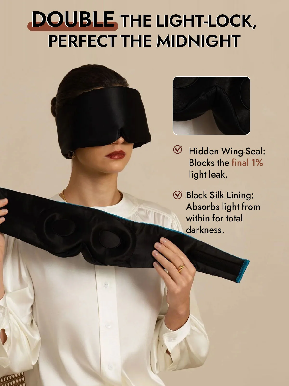 100% Mulberry Silk 3D Contoured Eye Mask With Velcro Closure — image 4