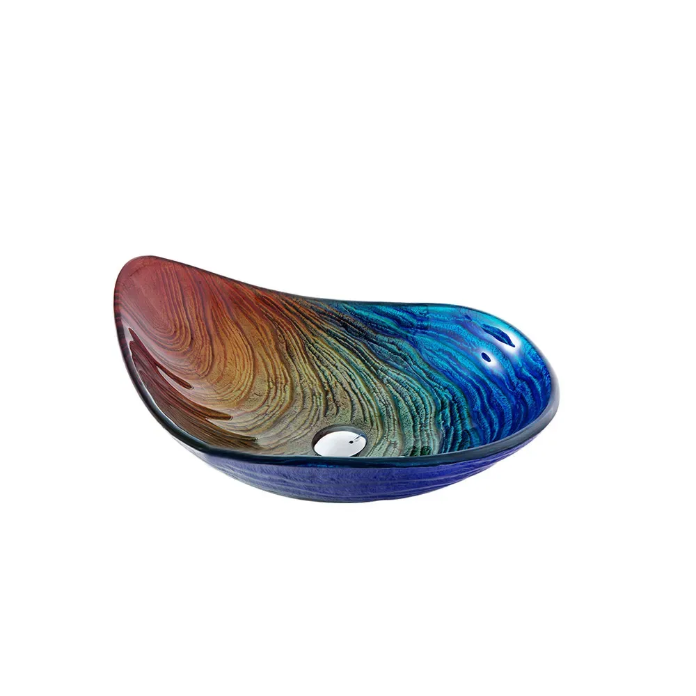 Tempered Glass Multicolor Teardrop-Shaped Bathroom Vessel Sink Wash Sink — image 7