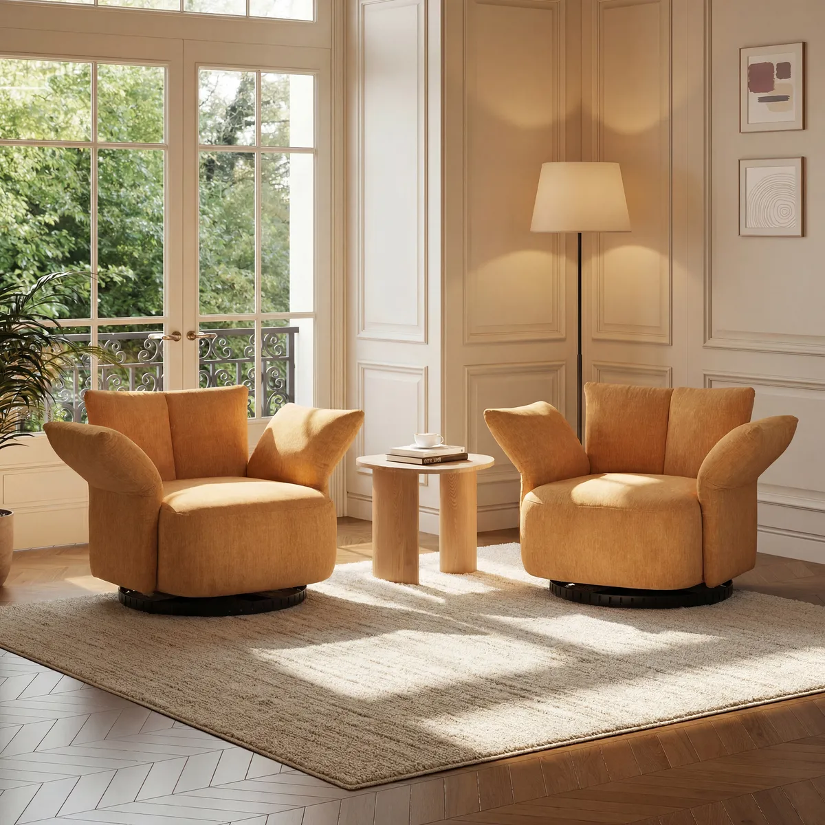 Florvia Chenille Swivel Adjustable-Armrest Accent Chair — image 3