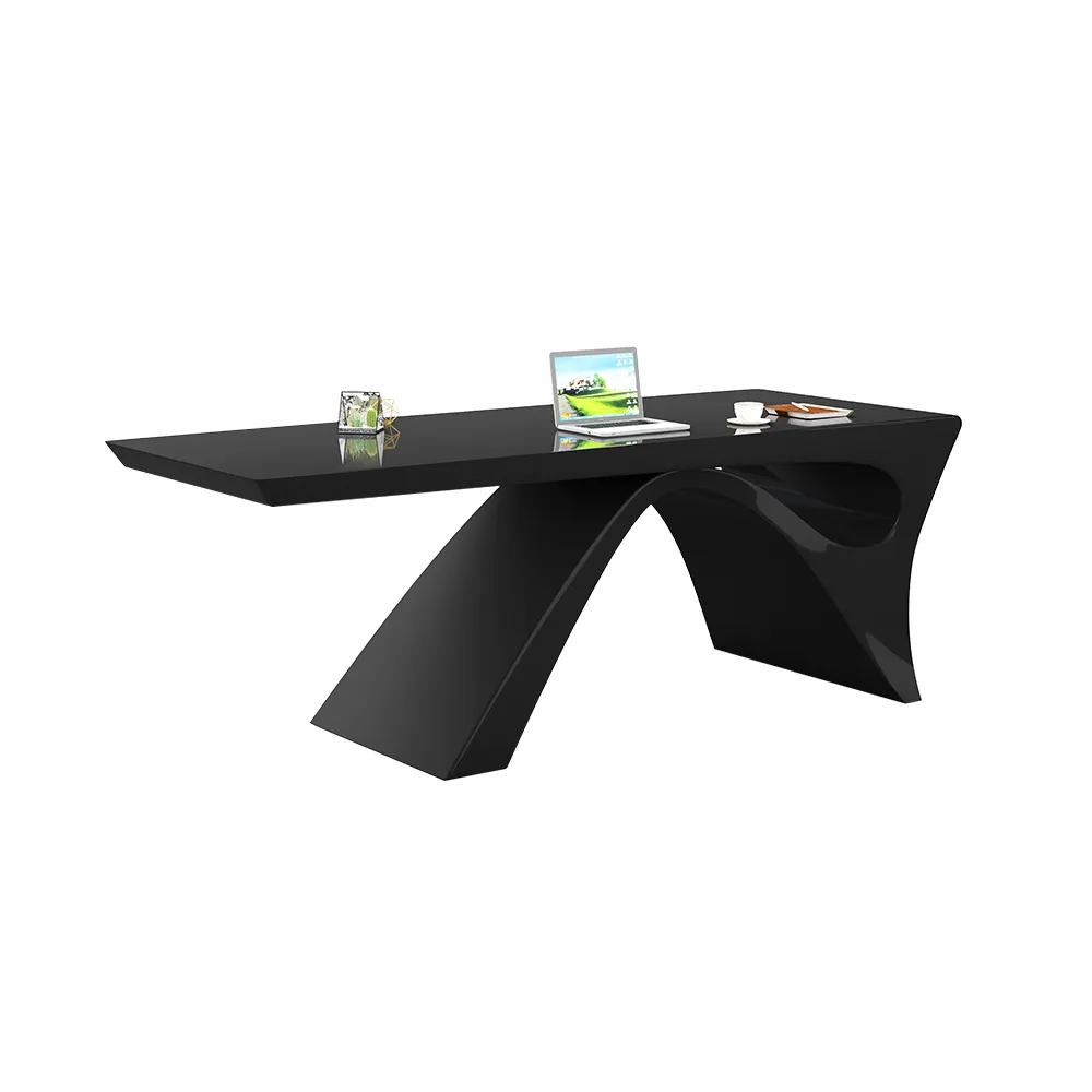Modern 55" Rectangular Black Writing Desk with Arched Base — image 9
