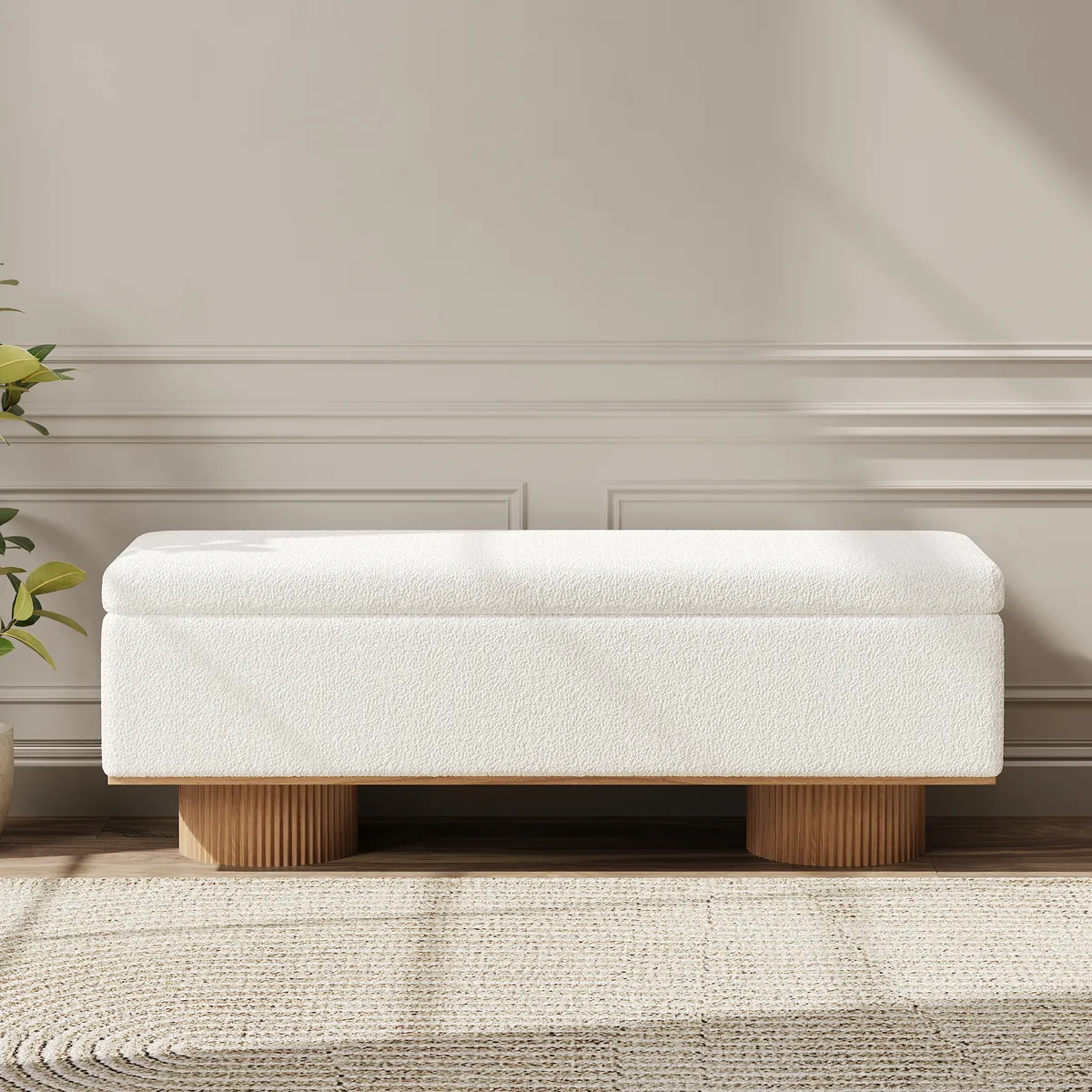 Teddy Fabric Fluffy Faux Fur Flip Top Wood Storage Bench — image 3