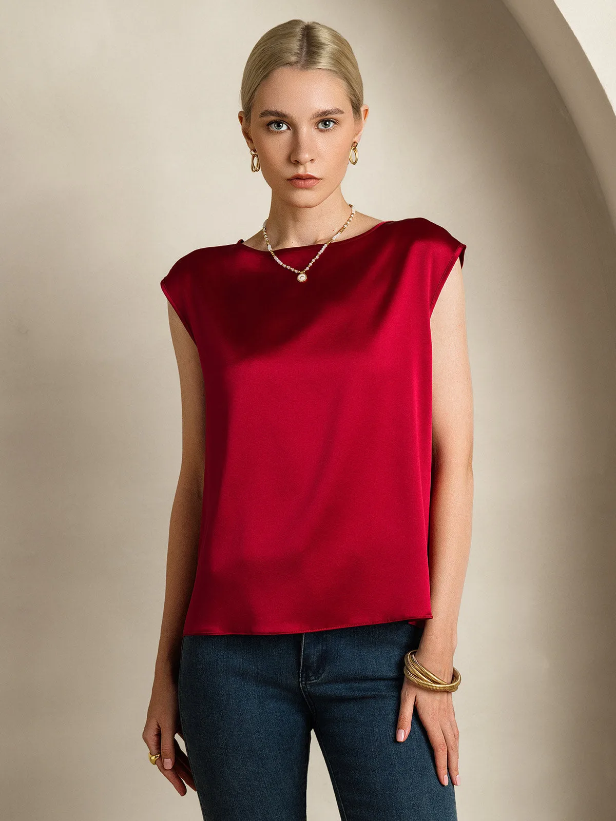 19Momme Women's Silk Cap Sleeve Round Neck Top — image 4