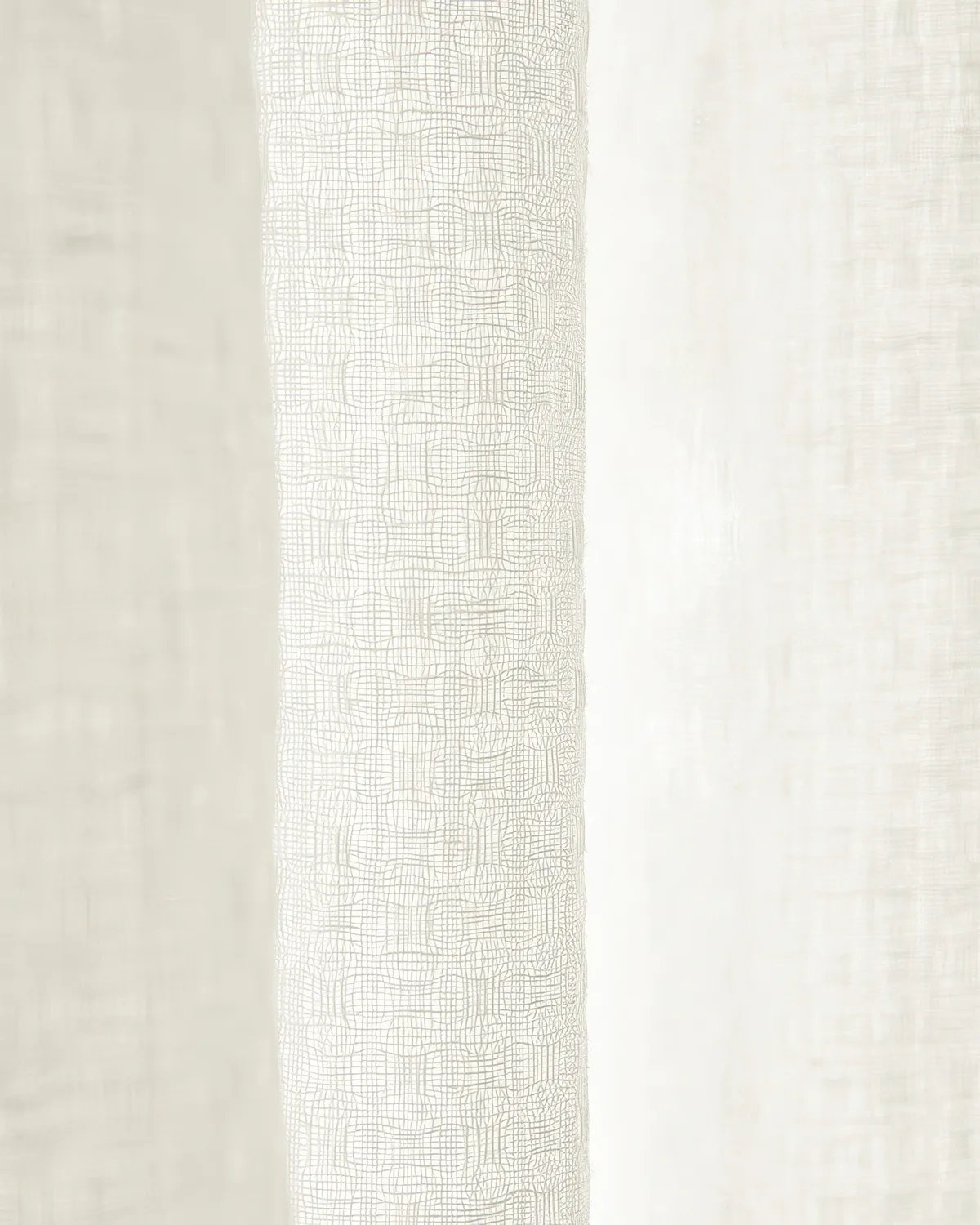 Unwind 52 x 95 Inch Triple French Pinch Pleat White Linen Grid Woven Sheer Curtain — image 2