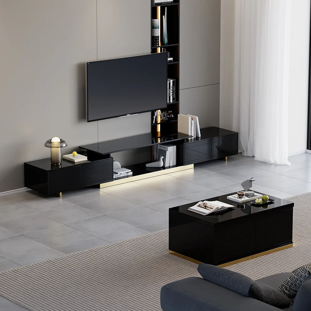 Mordel Natural Modern Rectangle Glossy Extendable TV Stand Storage for 65 to 85" TV — image 4