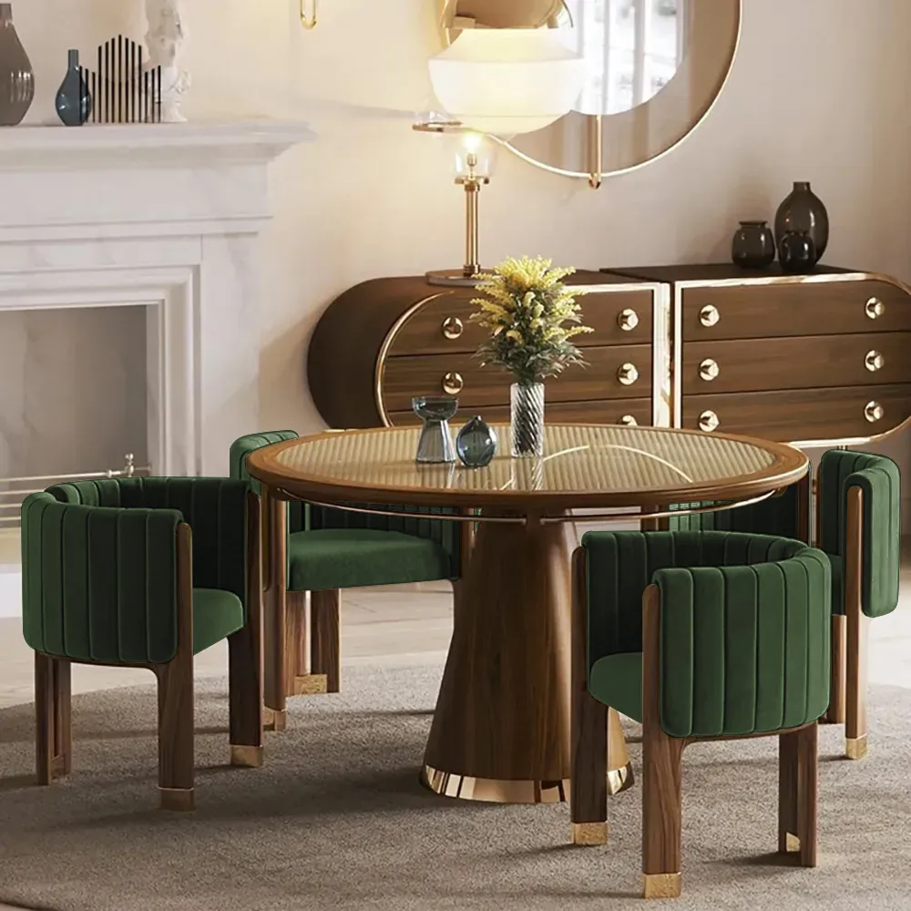 Modern Wood Accent Chair Beige Velvet Upholstered Arm Chair — image 16