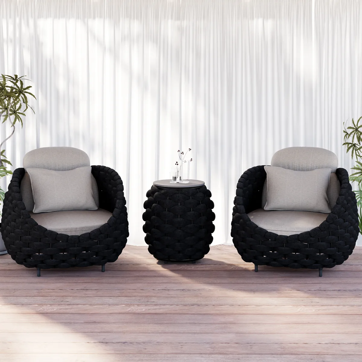 Cocaro Outdoor Rope-Woven Side Table with Storage & Slate Top in Dark — image 4