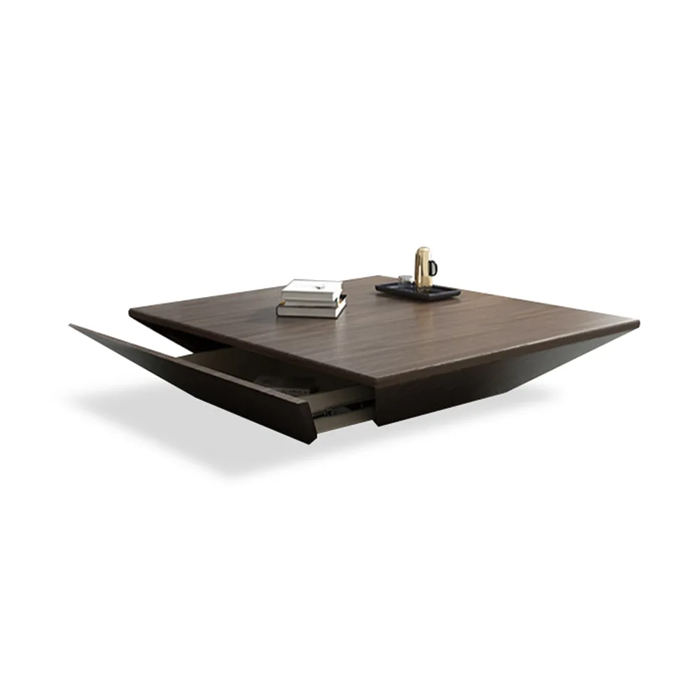 Modern Black Wood Coffee Table with Storage Square Drum with Drawer — image 18