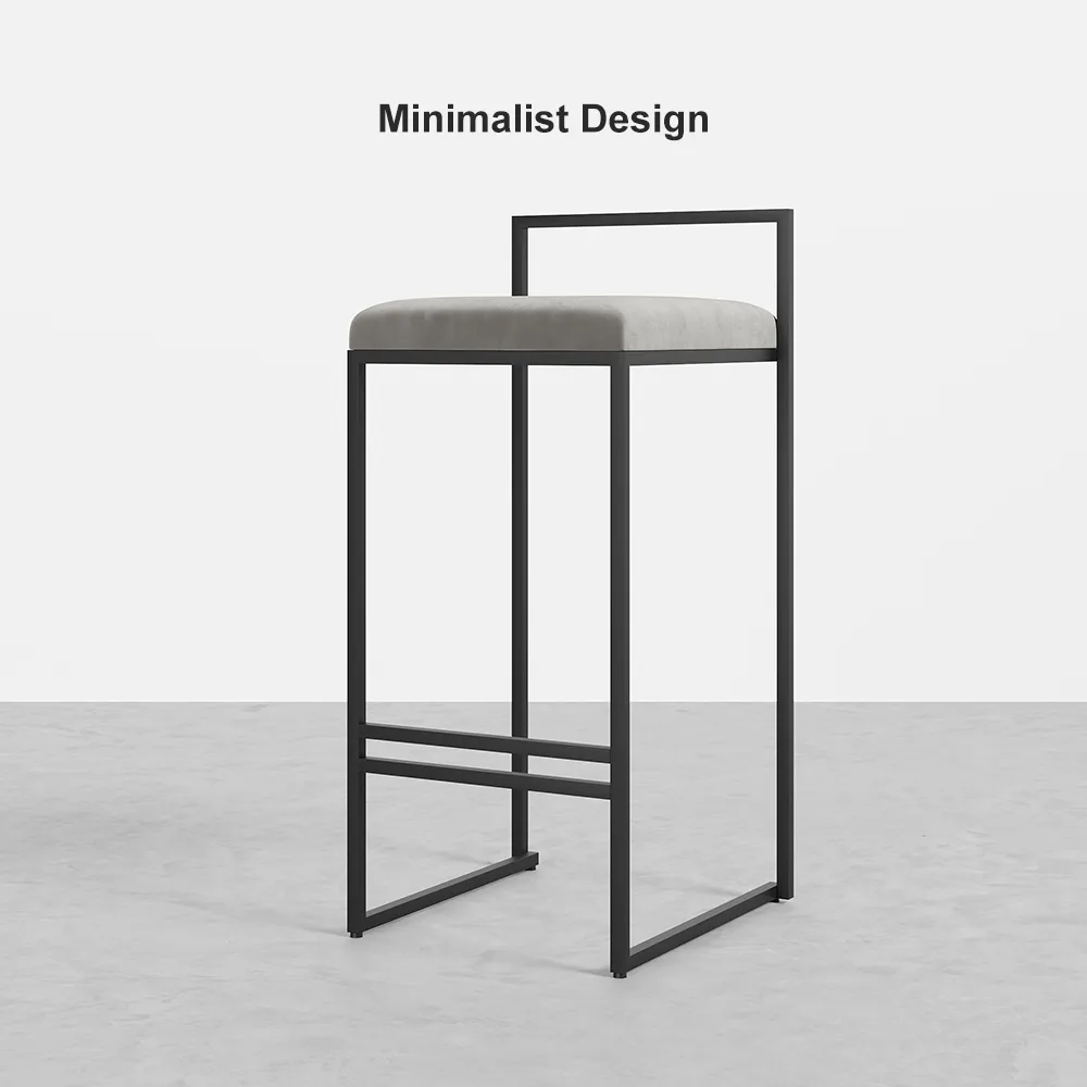 Modern Gray Counter Stool Bar Stool Set of 2 with Velvet Upholstery & Back & Footrest — image 9