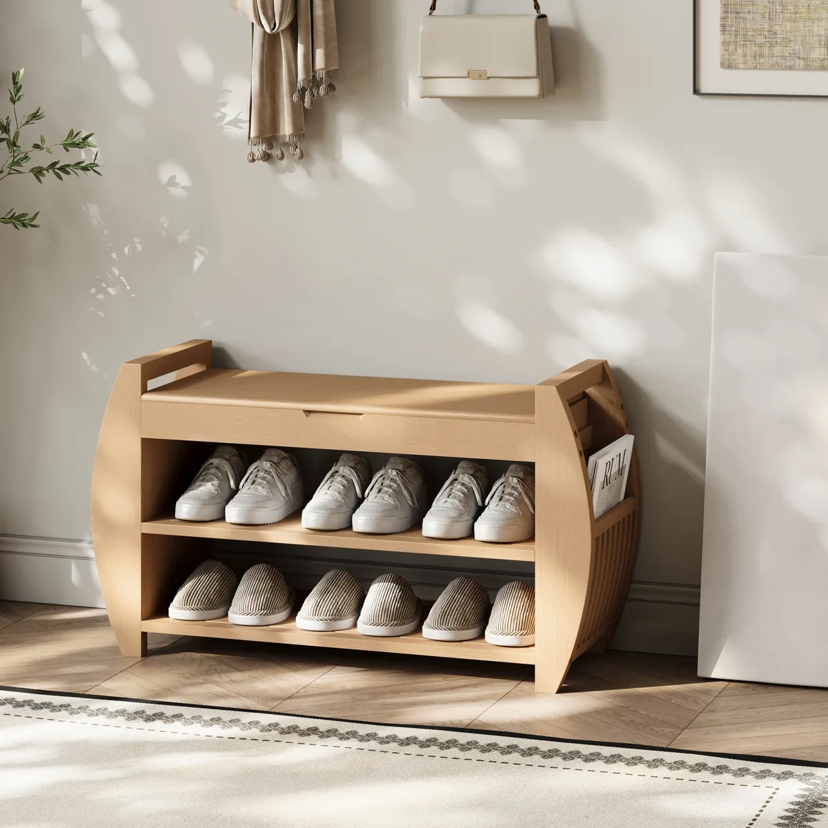 Shoe Storage Entryway Bench Wooden Shoe Rack in Brown (32.3'') — image 13