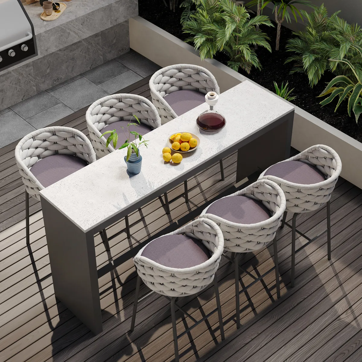 7-Piece Outdoor Sintered Stone & Aluminum Bar Dining Set with 6 Bar Stools — image 11
