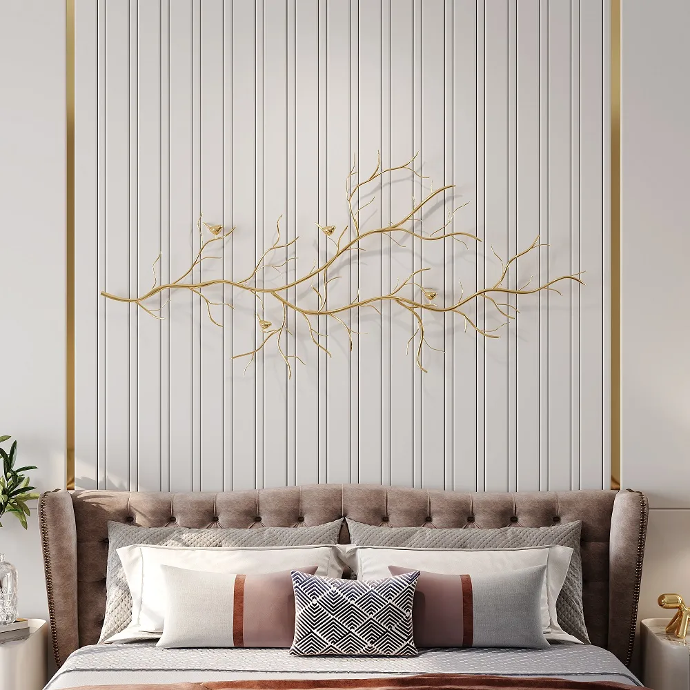 Luxury Creative Metal Branch & Birds Wall Decor Home Art in Gold in Living Room — image 5