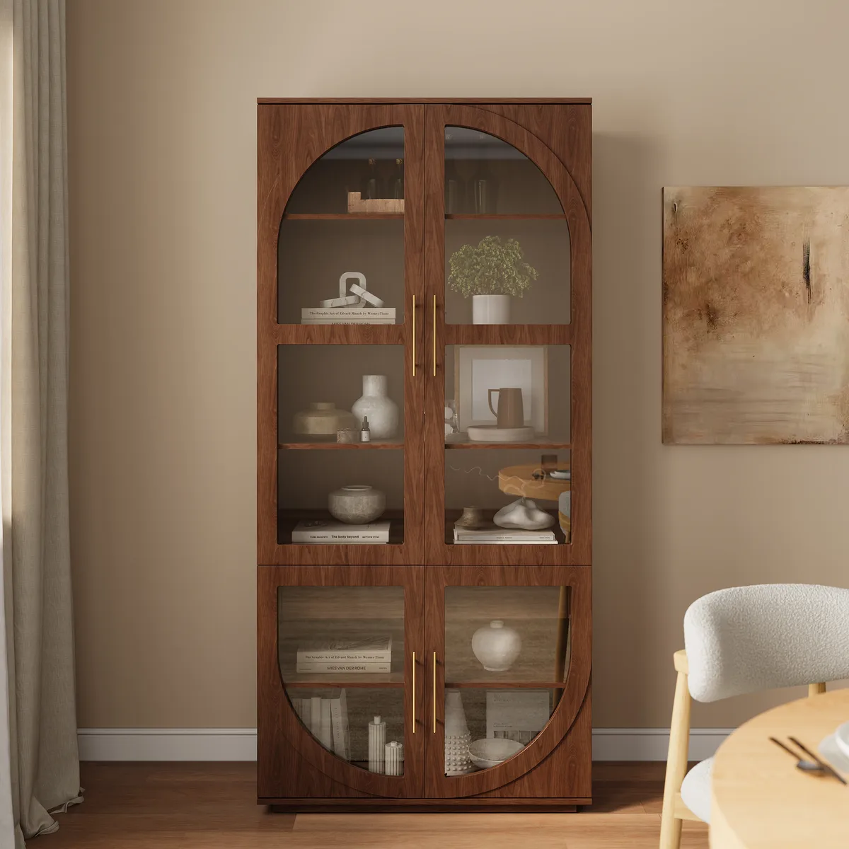 Arune Glass Tall Display Cabinet with Drawers & LED Light — image 11