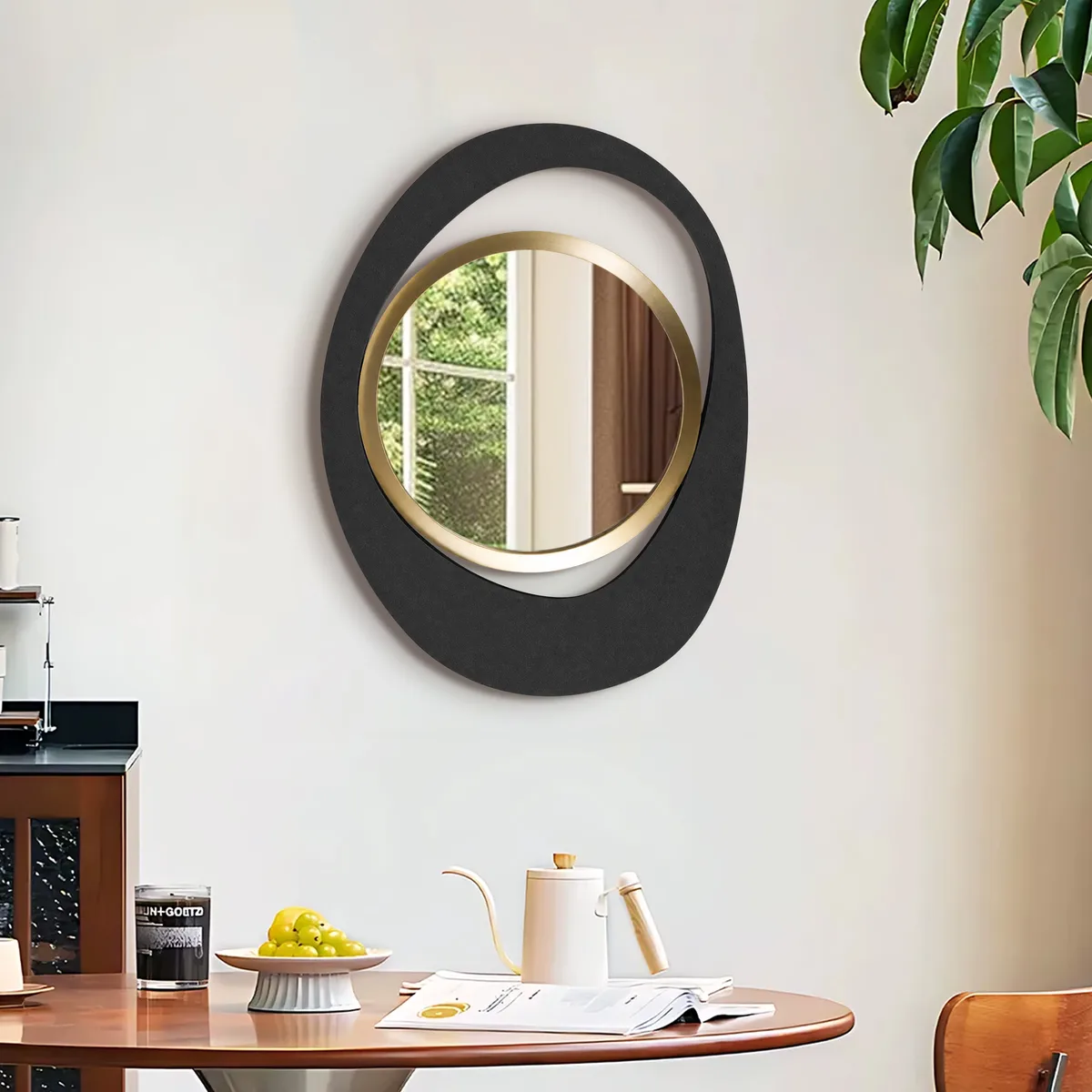 Abstract Wall Mirror, Matte Black and Gold, Horizontal or Vertical — image 3