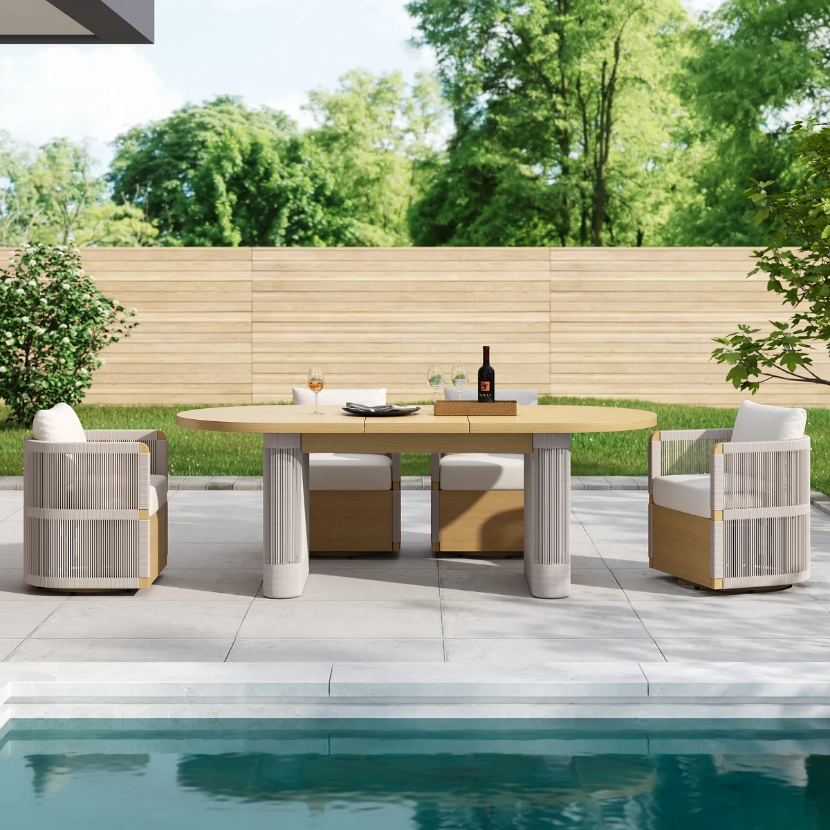 Costra 9-Piece Outdoor Rope & Aluminum Extendable Dining Set with 8 Chairs — image 3