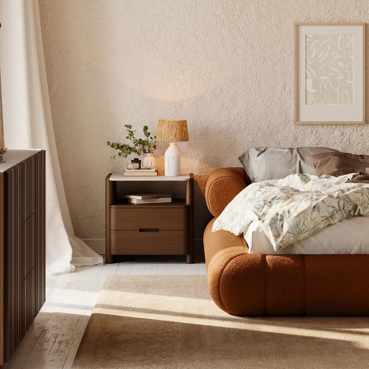 Modern Sintered Stone Top Nightstand with Drawers & — image 17