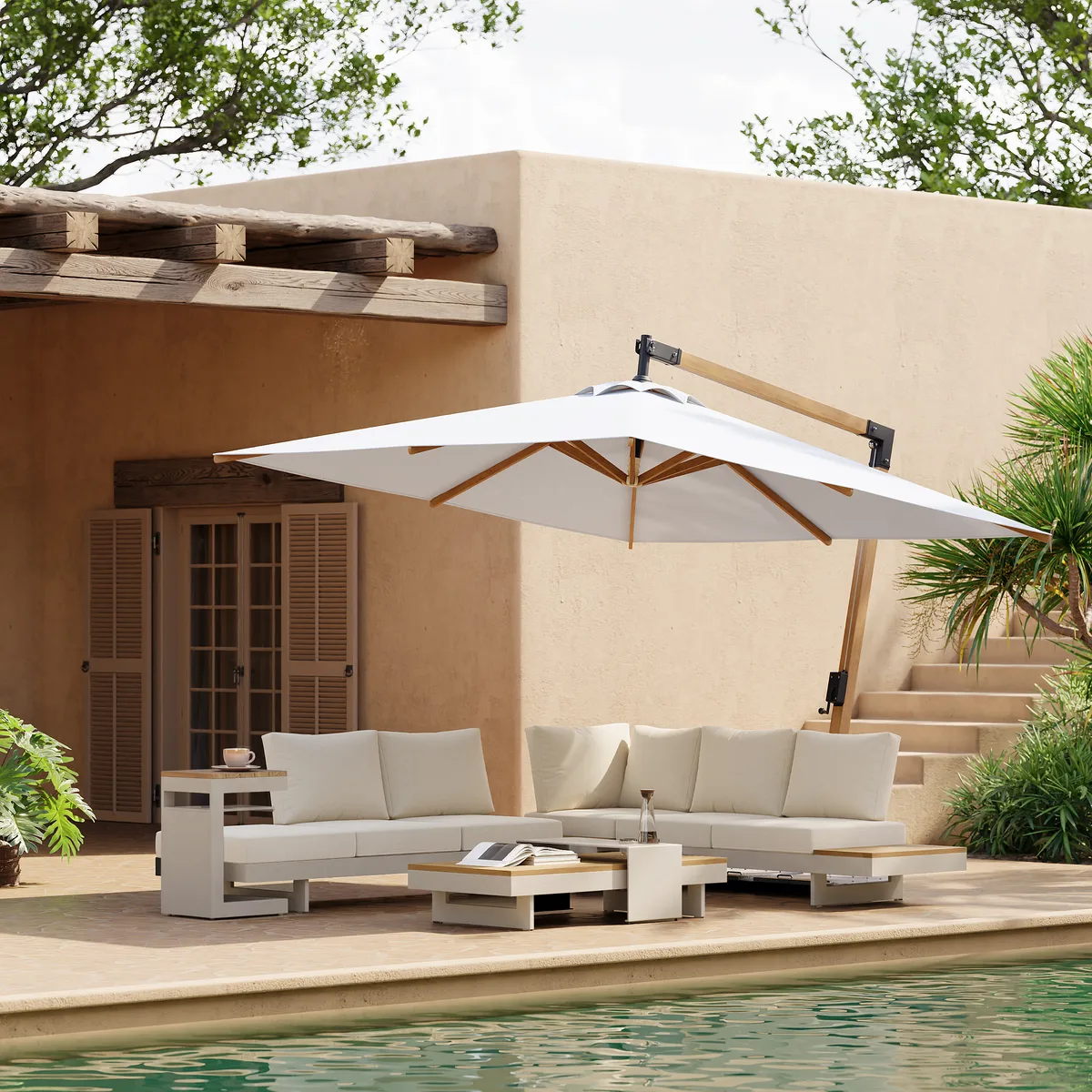 Tevara Outdoor Teak & Aluminum Solar Side Table (17") — image 16