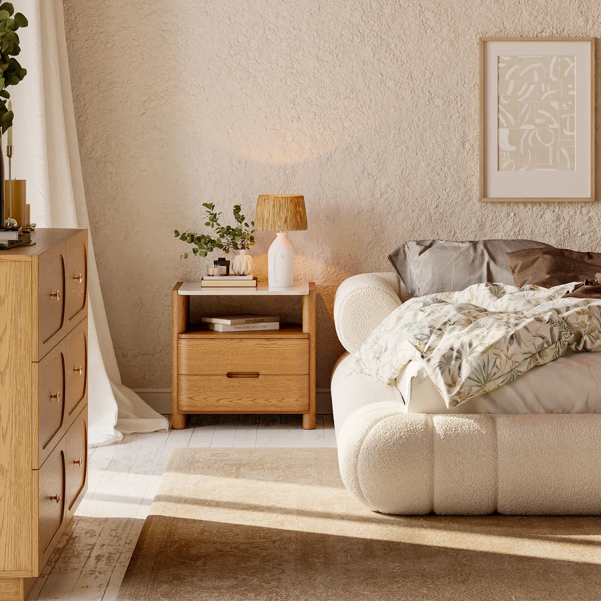 Modern Sintered Stone Top Nightstand with Drawers & — image 6