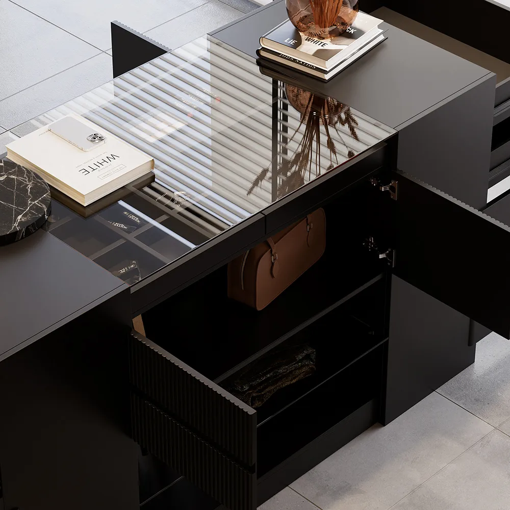 60" Glass Top Walnut Dresser Walk-in Closet Island with Jewelry Storage — image 18