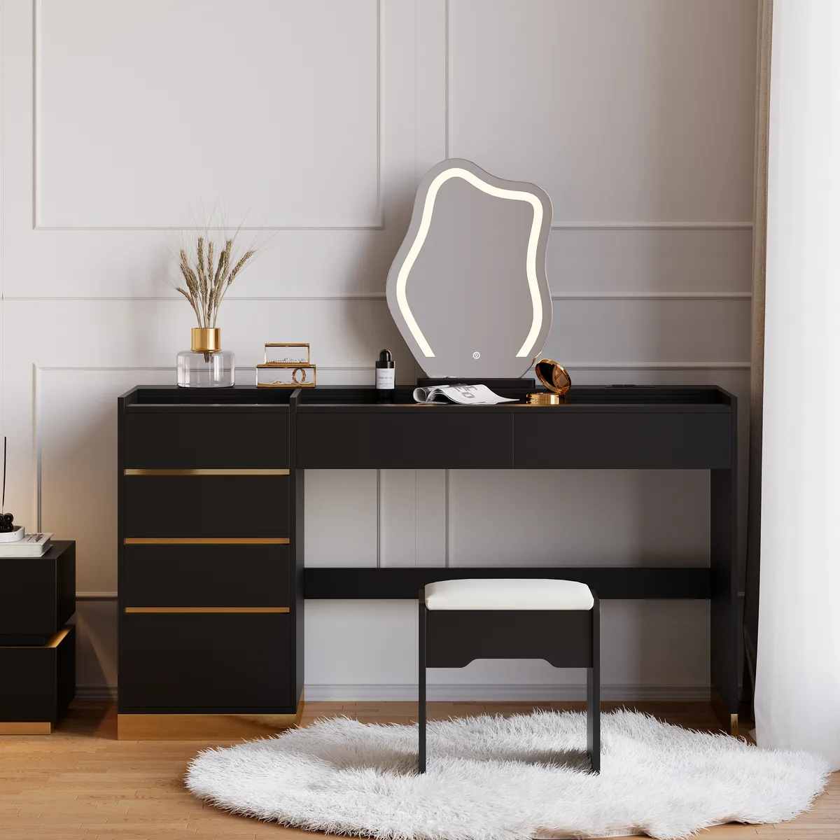 Bedroom Nightstands & Vanity Desk Set 2 LED — image 22
