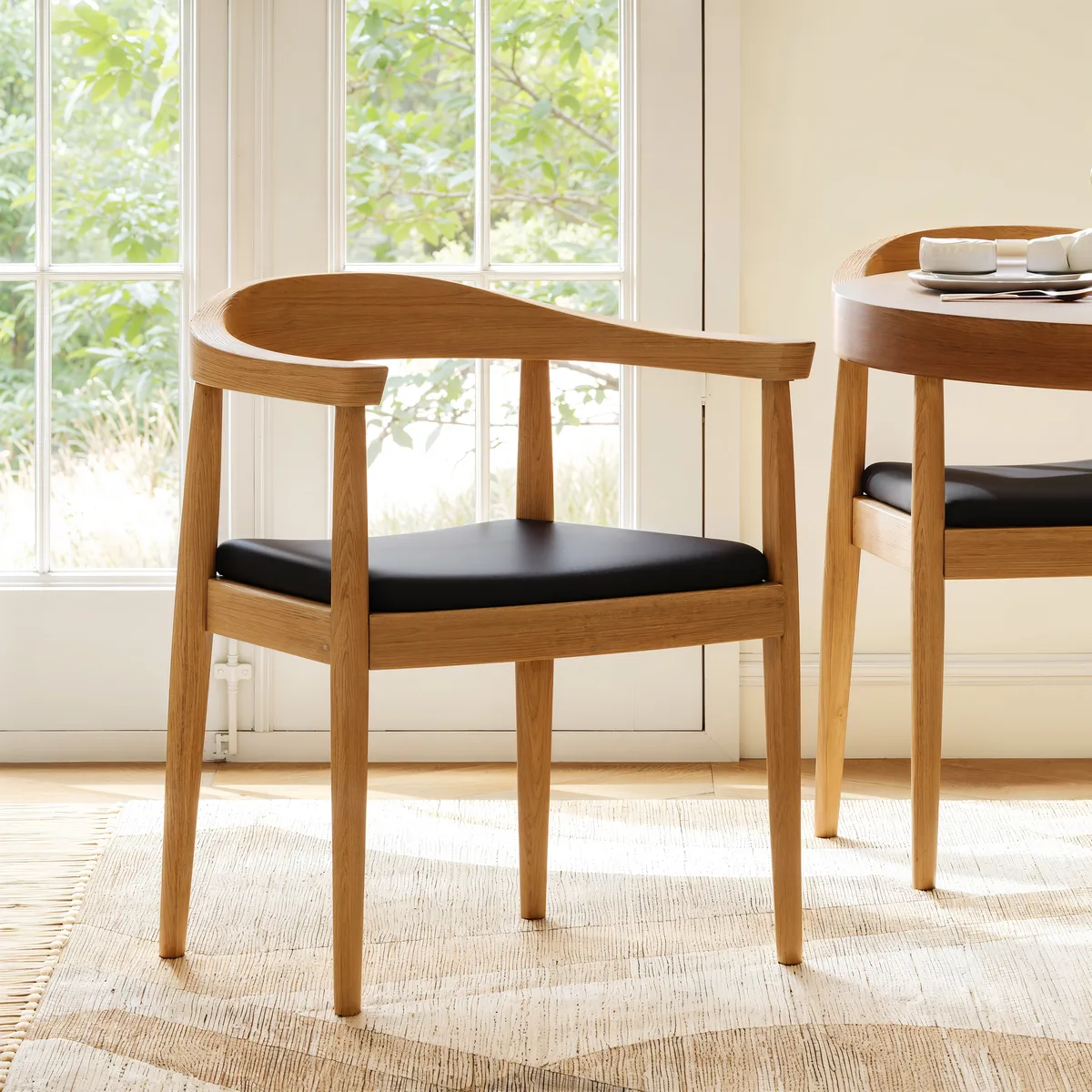 Modern Curved Back 4-Piece Dining Chair Upholstered Leather Walnut Wooden Armchair — image 2