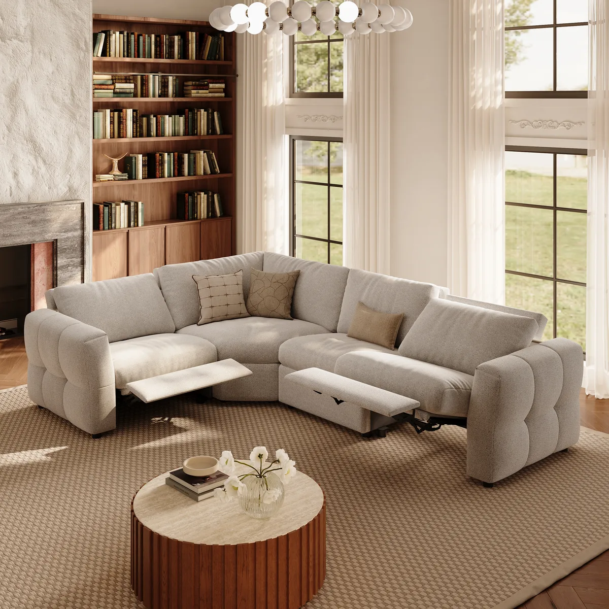 Glidio Chenille Power Reclining Sofa with Adjustable Headrests
