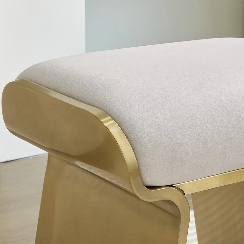 Modern Beige Backless Vanity Stool Leath-aire Upholstery & Gold Stainless Steel Frame — image 6