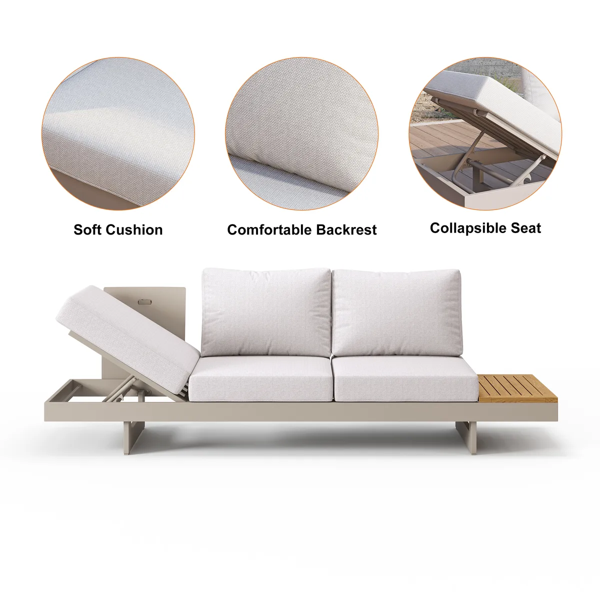 Tevara 47" 5-Pieces Modular Teak Outdoor Sofa Set with Smokeless Fire Pit for 6 Person — image 10