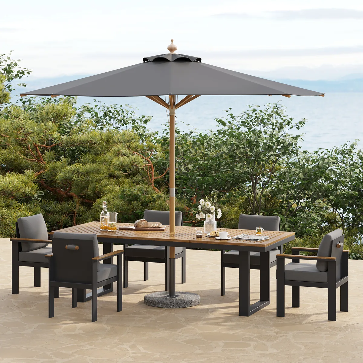 Tevara 5 Pieces Rectangle Wood & Aluminum Outdoor Patio Dining Set for 4 Person — image 21