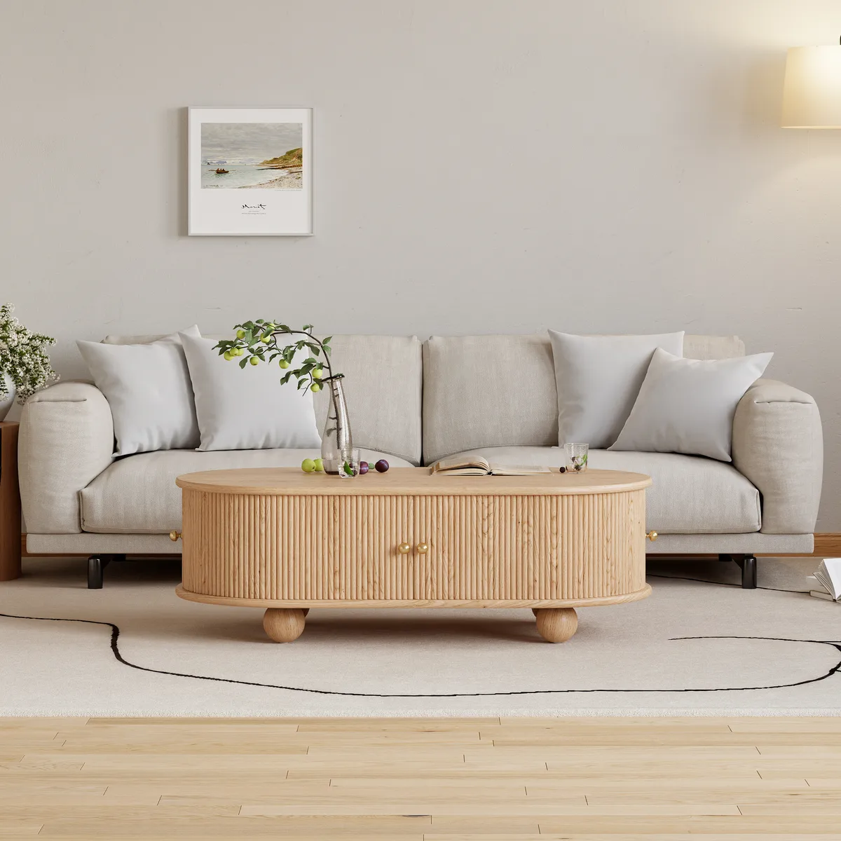 47" Tambour Door Solid Wood Coffee Table with Storage Oval — image 4