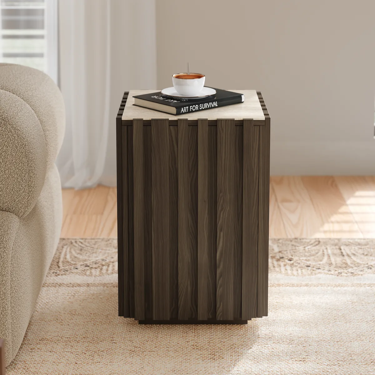 Aura Ash Wood Fluted Side Table with Sintered Stone Top — image 23