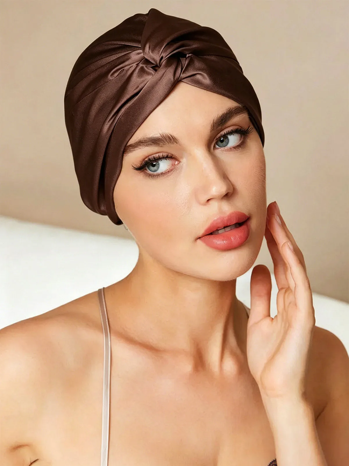 100% Mulberry Silk Turban for Sleeping Knot-Front Hair Wrap — image 4