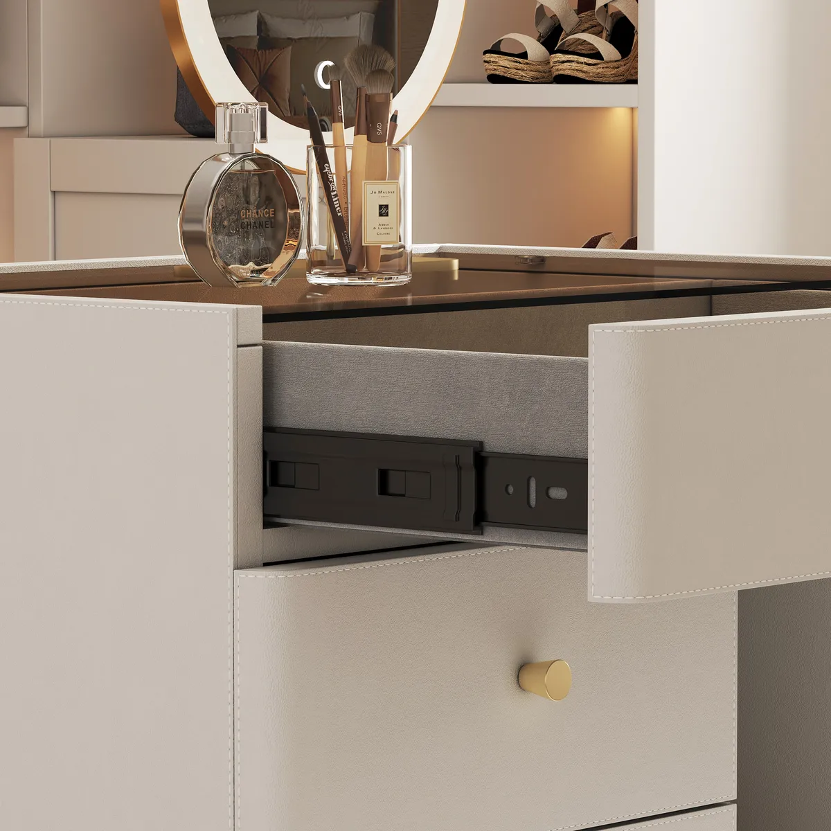 Saddle Leather Walk-In Closet Island Jewelry Dresser with Glass Top — image 7