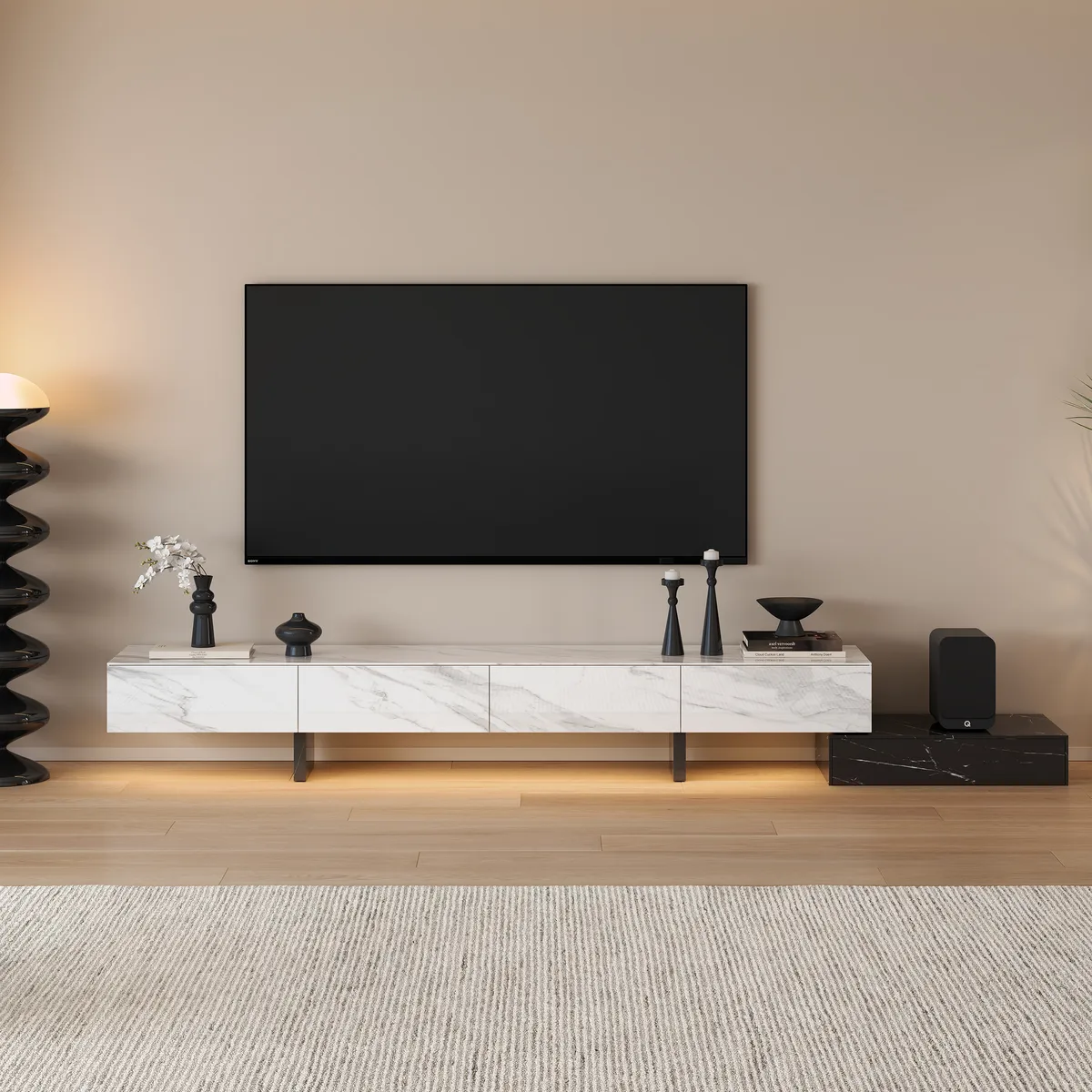 87"-106" Extendable TV Stand with Sintered Stone Top & 5 Drawers — image 2
