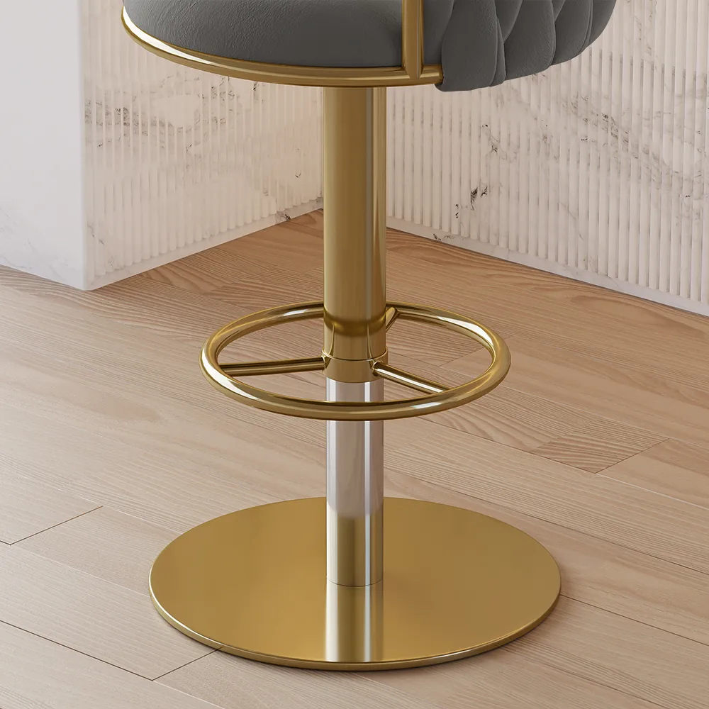 Sweave Set of 2 Gray Swivel Bar Stools Velvet Curved Back Adjustable Height — image 24