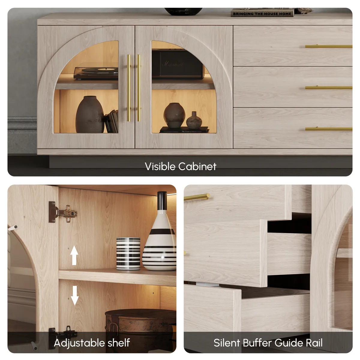 Arune 72" Arched Glass Doors Smoked Brown TV Stand with Storage and LED — image 20