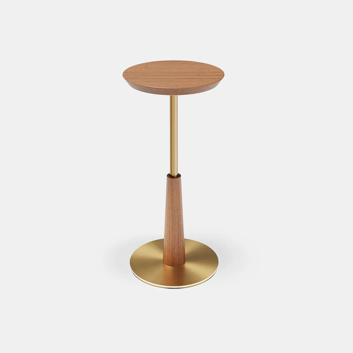 Round Mid-Century Modern Cocktail Table Walnut & Gold Side Table — image 7